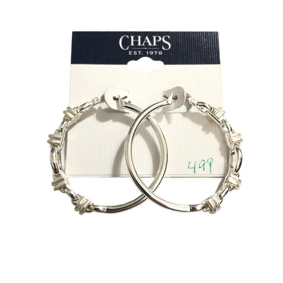 Chaps Silver Tone Hoop Earrings With Knot Design - Picture 1 of 3
